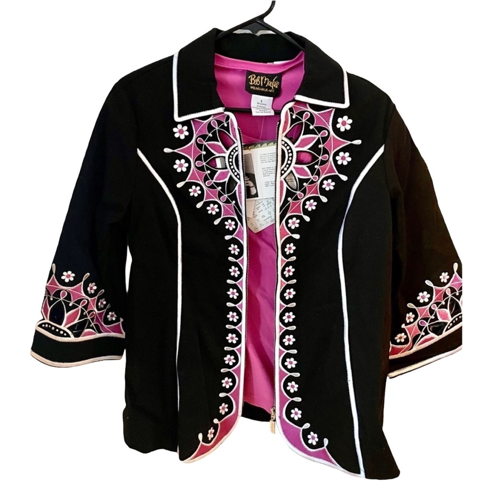 NWT Bob Mackie Y2K Black Embroidered Jacket & Matching Top – Wearable Art Set